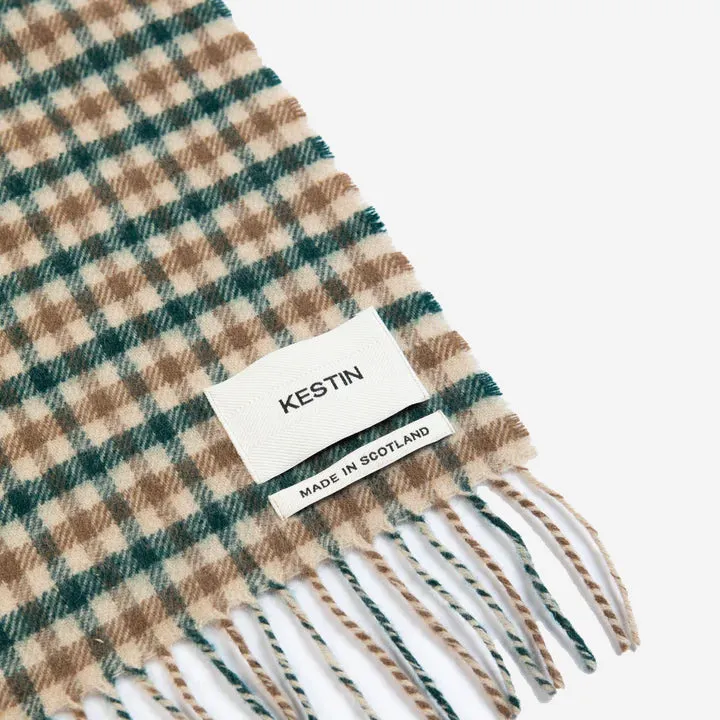 Lambswool Tartan Selkirk Scarf - Pine/Tan Check