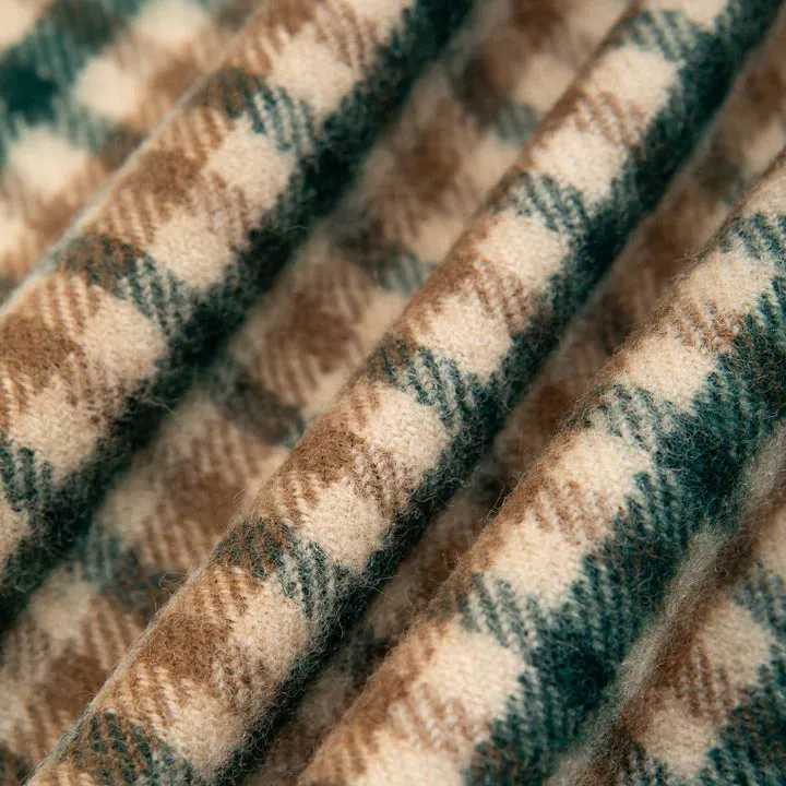 Lambswool Tartan Selkirk Scarf - Pine/Tan Check