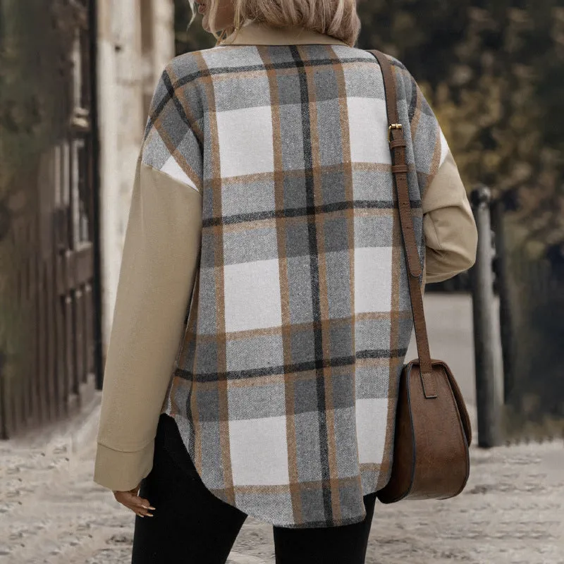 Lapel Plaid Long-sleeved Jacket Single-breasted