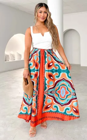 Lazina Maxi Skirt - Orange Green Multi Print