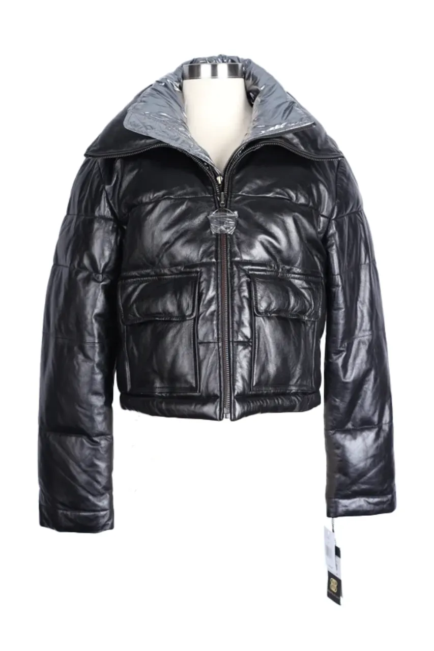 Leather Down Puffer Jacket W/ Removable Padded Insert