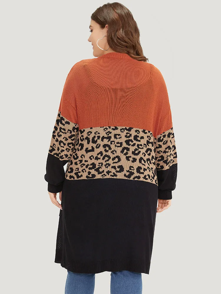 Leopard Colorblock Patchwork Patched Pocket Cardigan