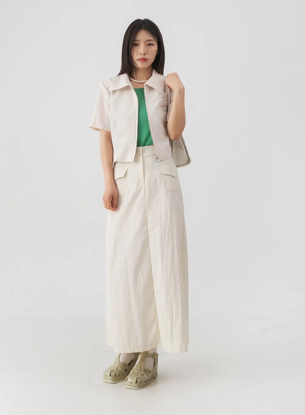 Linen Collared Cropped Zip-up Jacket OY24