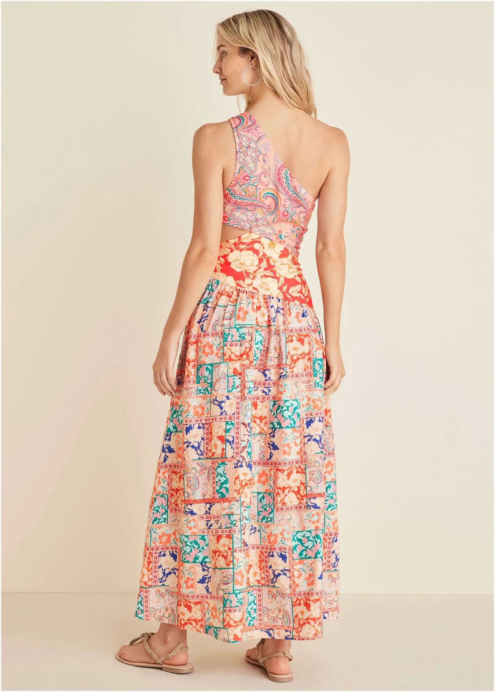 Linen Cutout Maxi Dress - Triple Venetian Print