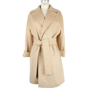 Made in Italy Elegant Beige Wool Coat with Waist Belt