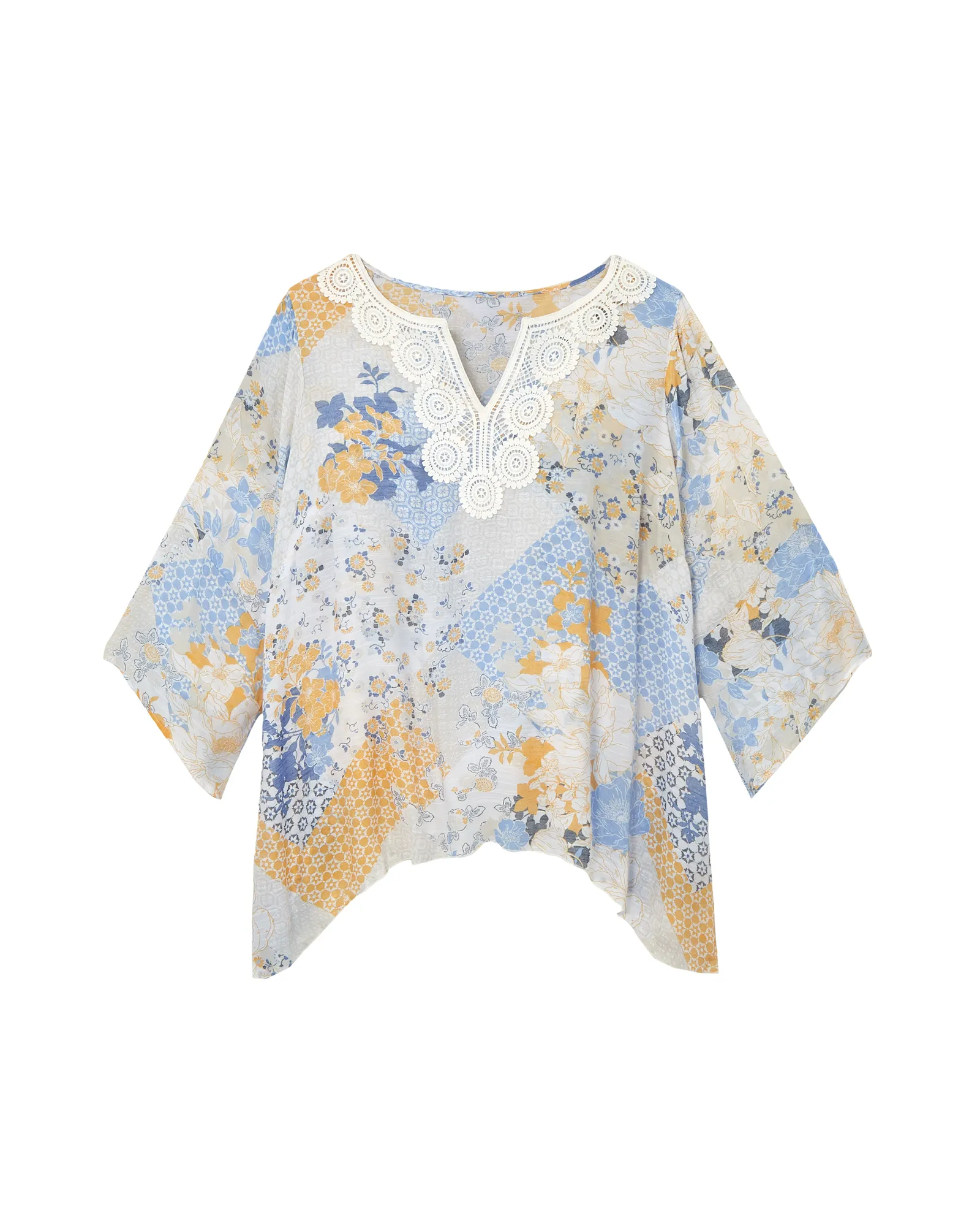 Melinda Flare Sleeve V-neck Blouse | Azure Blue / Gold