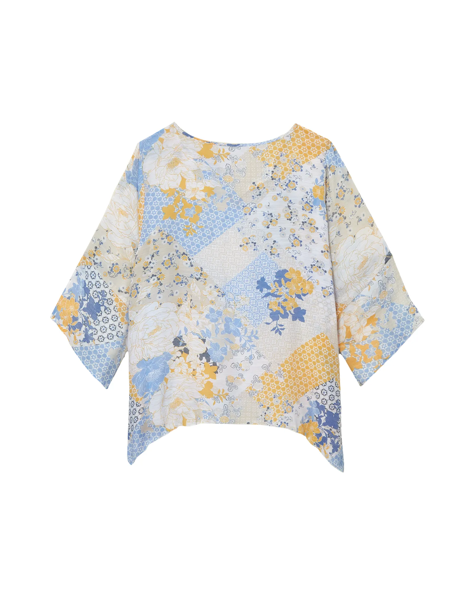 Melinda Flare Sleeve V-neck Blouse | Azure Blue / Gold