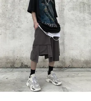 Men Irregular Stitching Retro High Street Shorts - Hip-hop Terry Pants