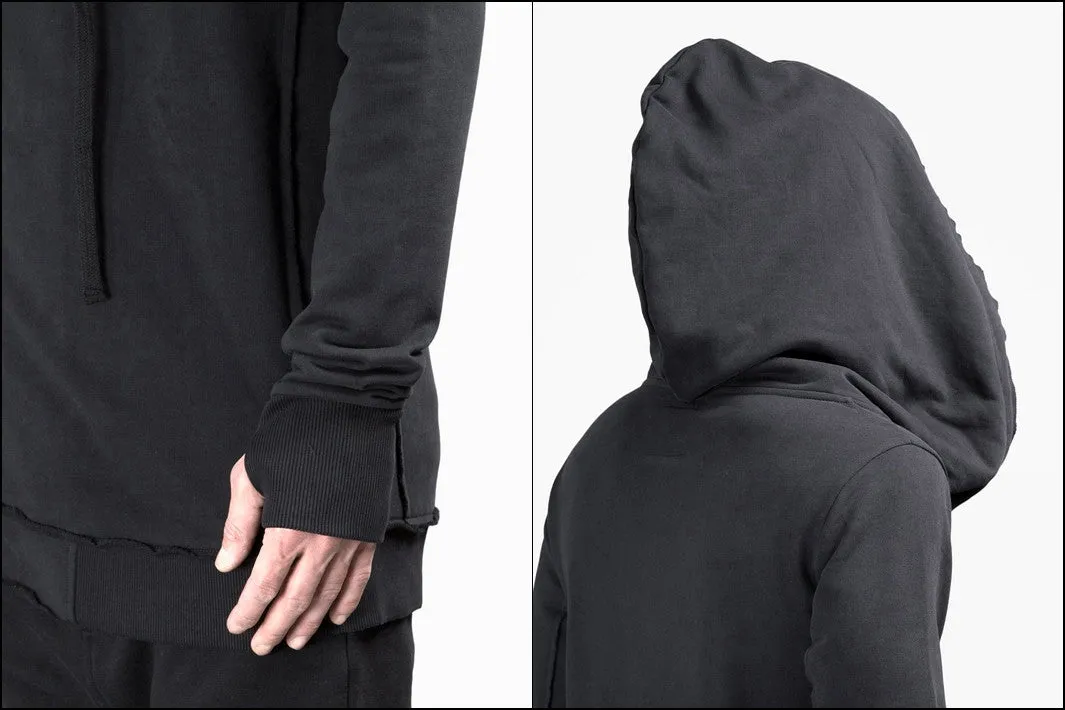 Men's Black Hoodie // Asymmetric Zip Closure // Gloves Sleeve // Big Hood / Oversized Skinny Sweatshirt