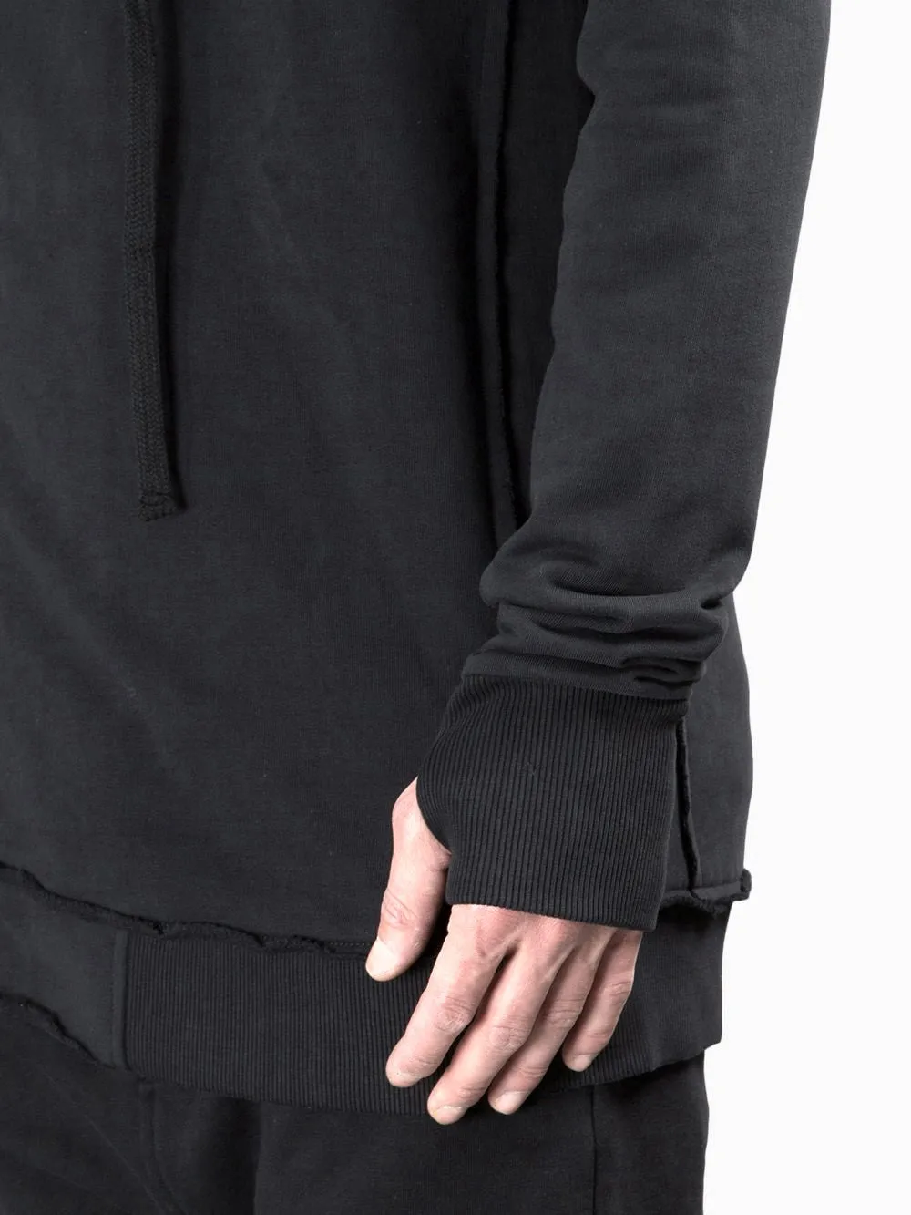 Men's Black Hoodie // Asymmetric Zip Closure // Gloves Sleeve // Big Hood / Oversized Skinny Sweatshirt