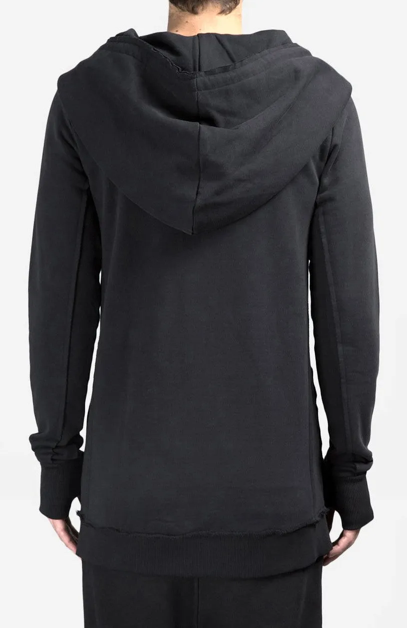 Men's Black Hoodie // Asymmetric Zip Closure // Gloves Sleeve // Big Hood / Oversized Skinny Sweatshirt