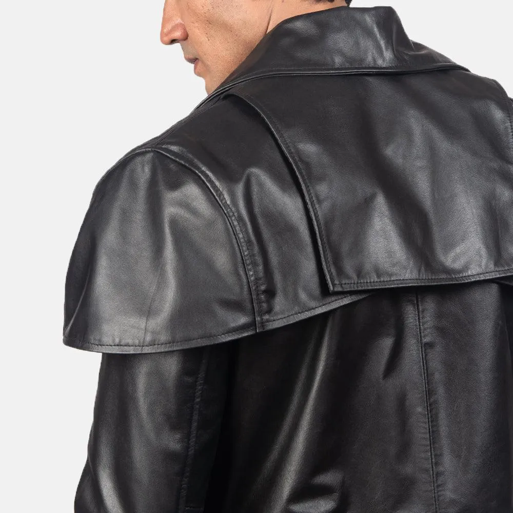 Mens Classic Black Leather Duster