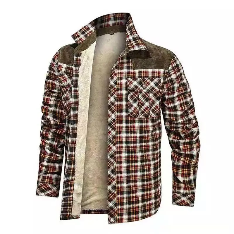 Men's Plaid Plus Fleece Thickened Sherpa Coat 23753118YM