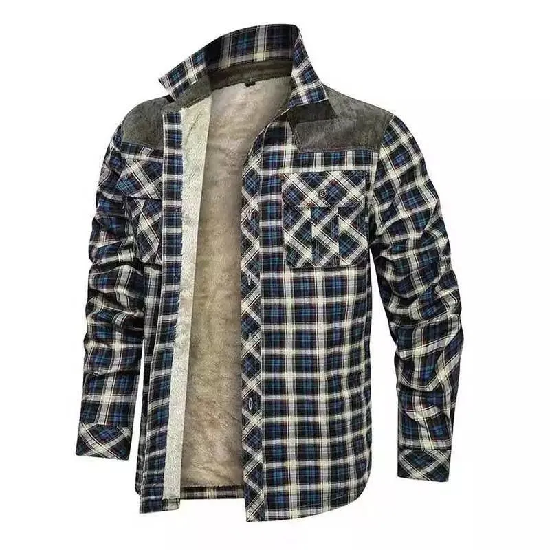 Men's Plaid Plus Fleece Thickened Sherpa Coat 23753118YM