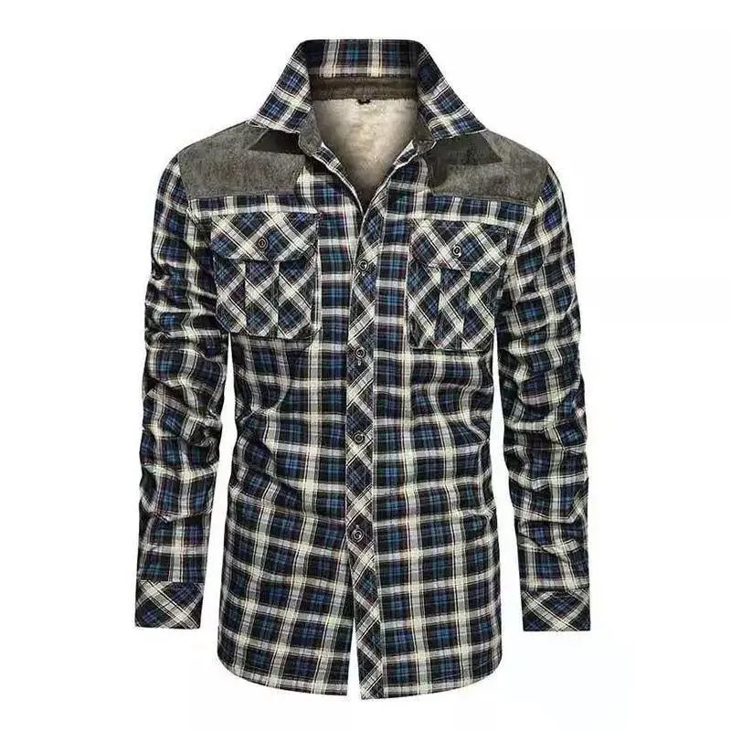 Men's Plaid Plus Fleece Thickened Sherpa Coat 23753118YM