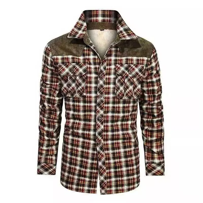 Men's Plaid Plus Fleece Thickened Sherpa Coat 23753118YM