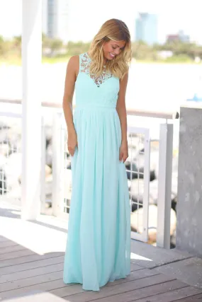 Mint Crochet Maxi Dress with Open Back