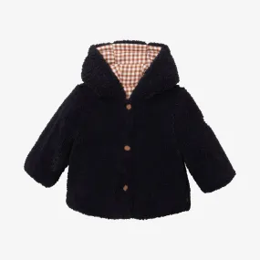 Newborn boys' navy blue reversible sherpa jacket