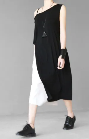 Open Shoulder Black Oversized Draped Side Big Slit Dress Tunic // One Shoulder