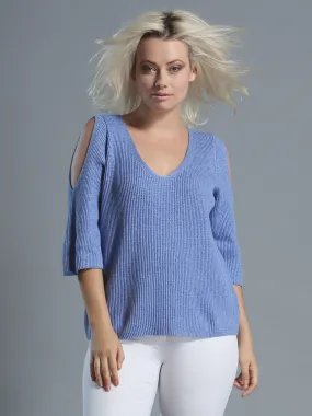 Open Shoulder V-Neck Pullover