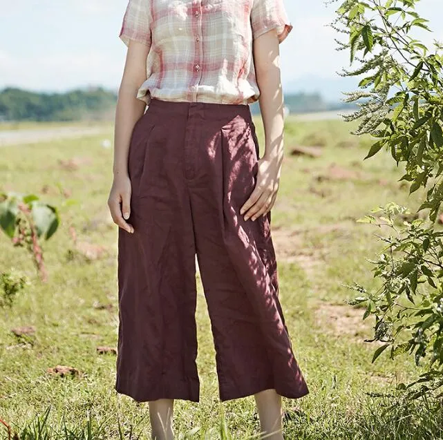 Organic Linen Summer  Women Casual Wide Leg Pants SMM97235