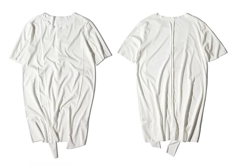 Original Japanese Designer Tide Male Loose Long Irregular Hem Short-Sleeved T-shirt / Asymmetric Cut / Deconstruction