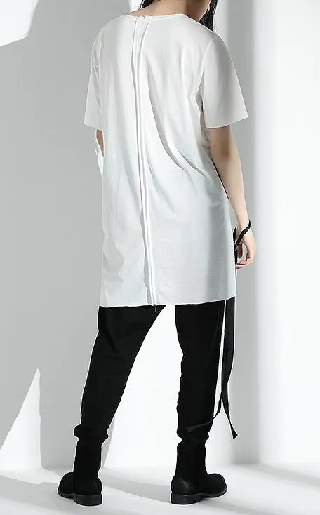 Original Japanese Designer Tide Male Loose Long Irregular Hem Short-Sleeved T-shirt / Asymmetric Cut / Deconstruction