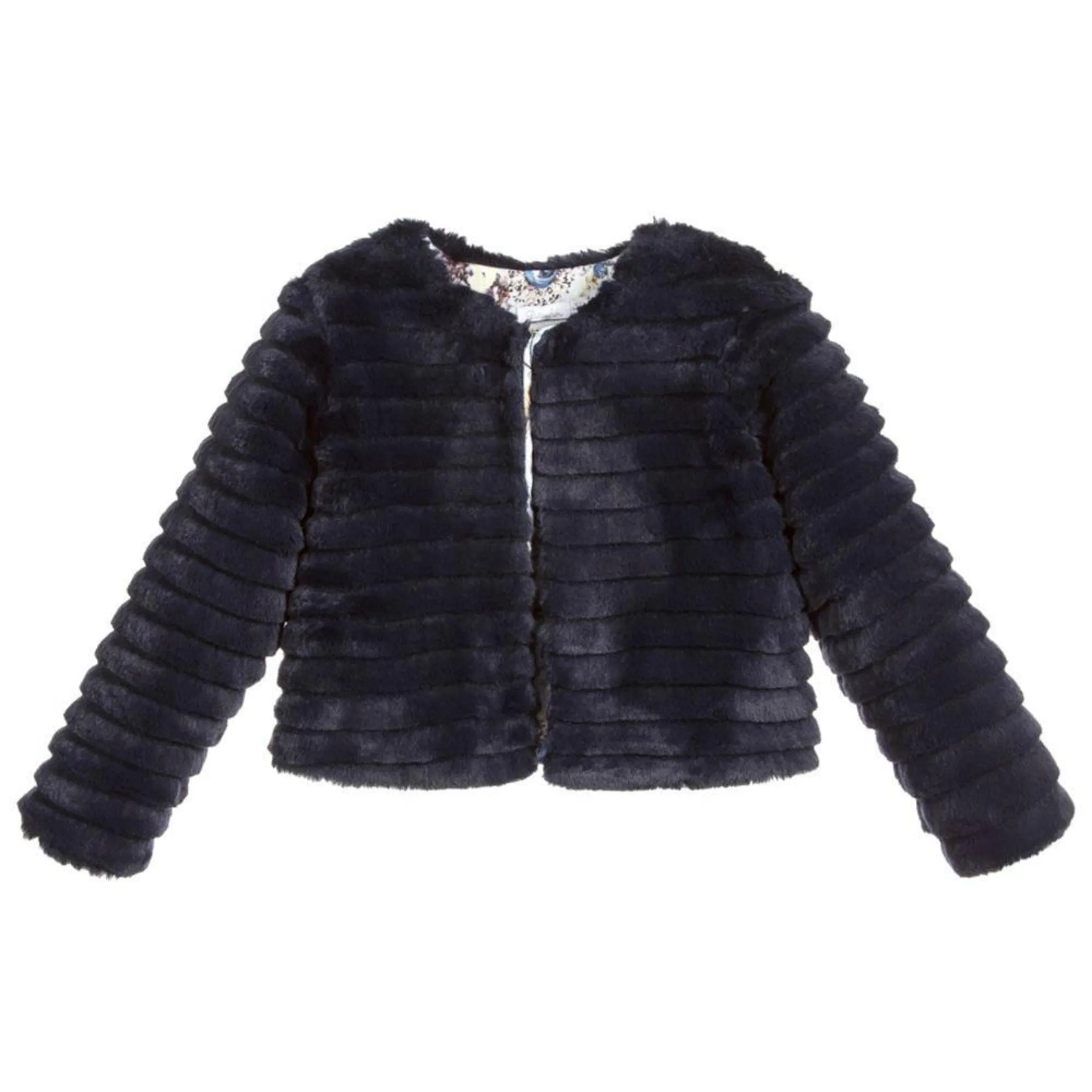 Patachou Girls Navy Faux Fur Jacket