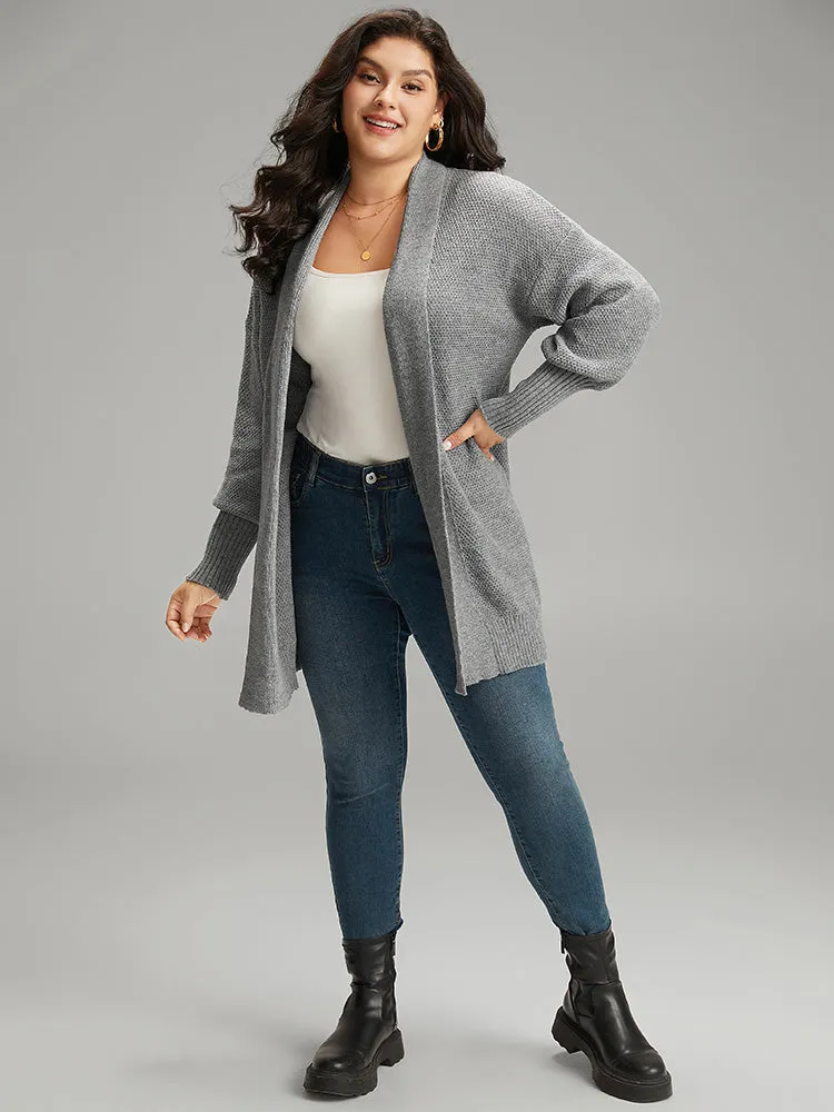 Plain Open Front Elastic Cuffs Cardigan