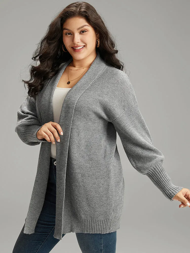 Plain Open Front Elastic Cuffs Cardigan