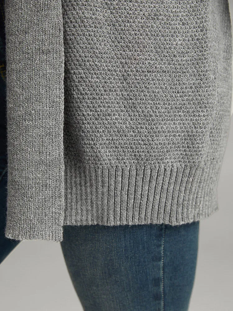 Plain Open Front Elastic Cuffs Cardigan