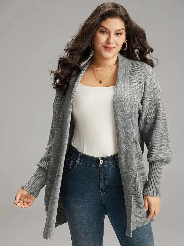 Plain Open Front Elastic Cuffs Cardigan