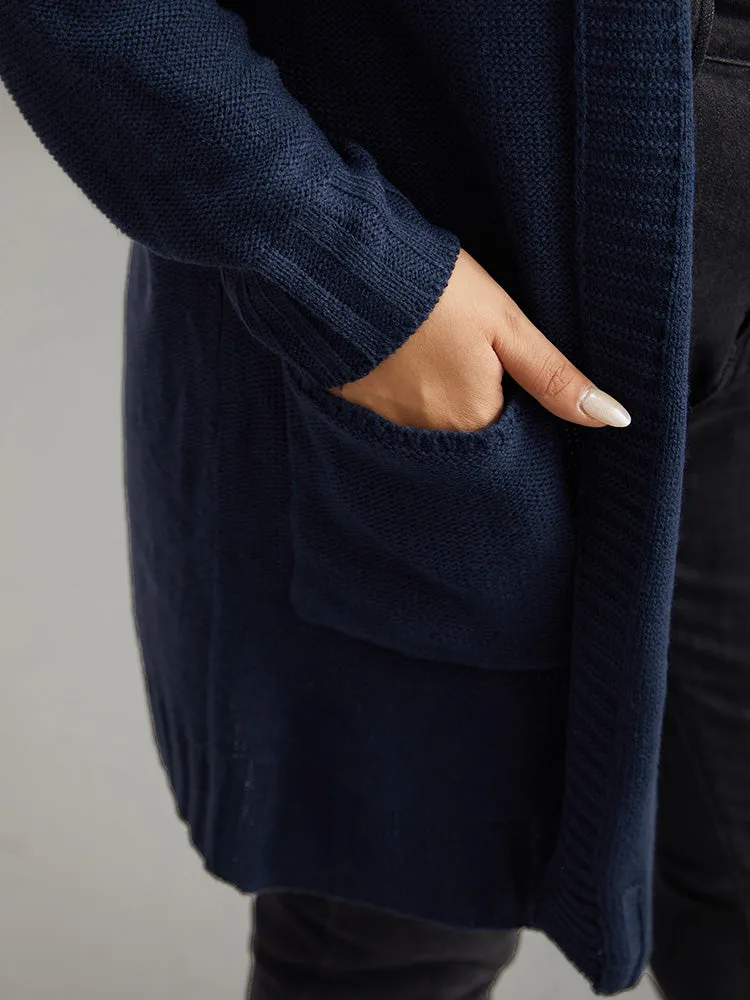 Plain Texture Pocket Hooded Cardigan