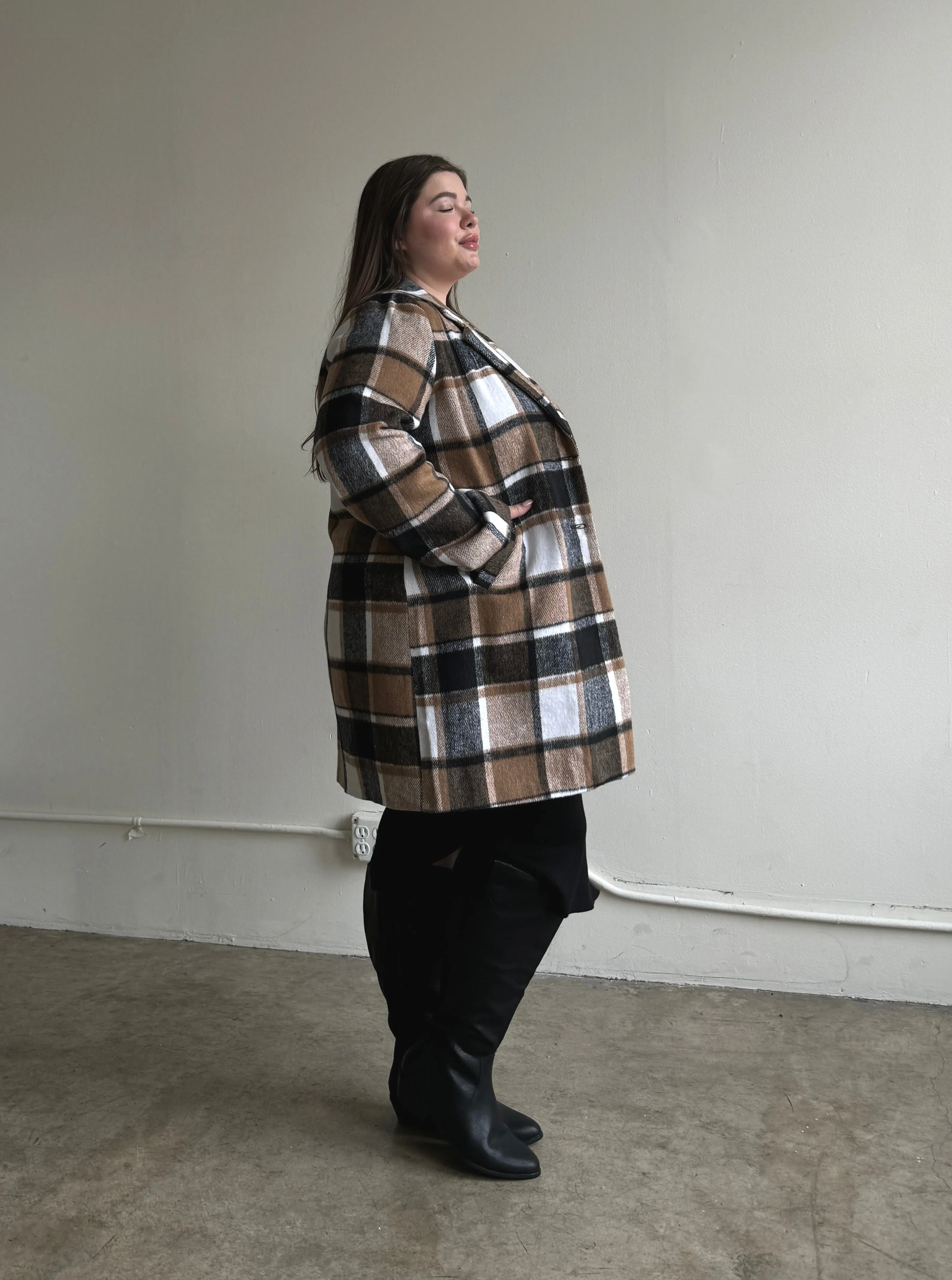 Plus Size Relaxed Fit Plaid Coat