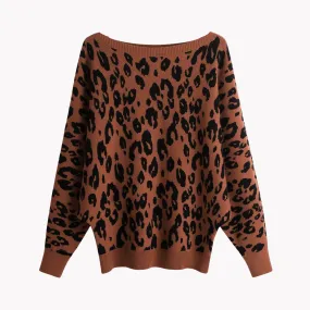 Pre Order:  Leopard Boat Neck Knit Sweater