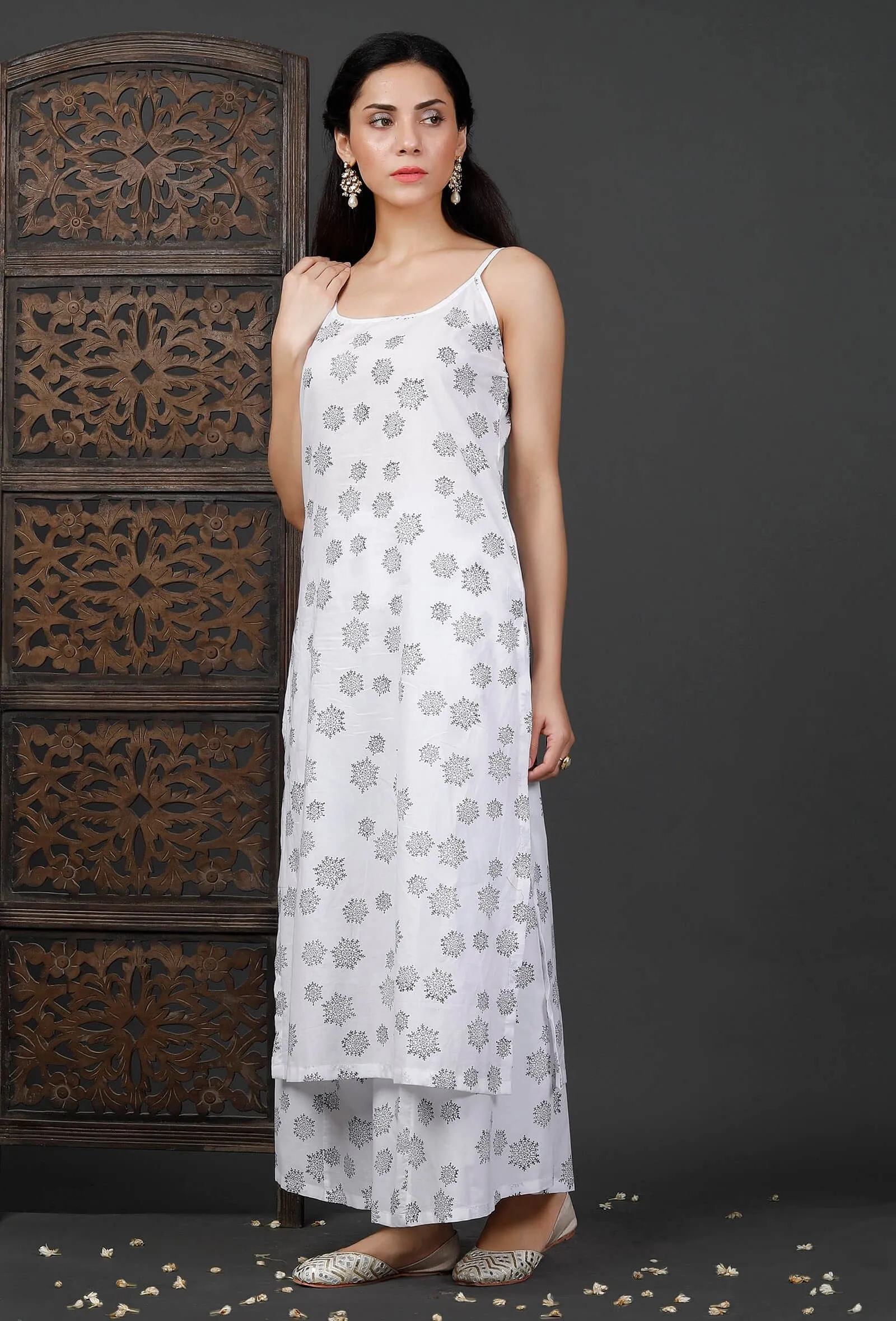 Printed White Cotton Slip