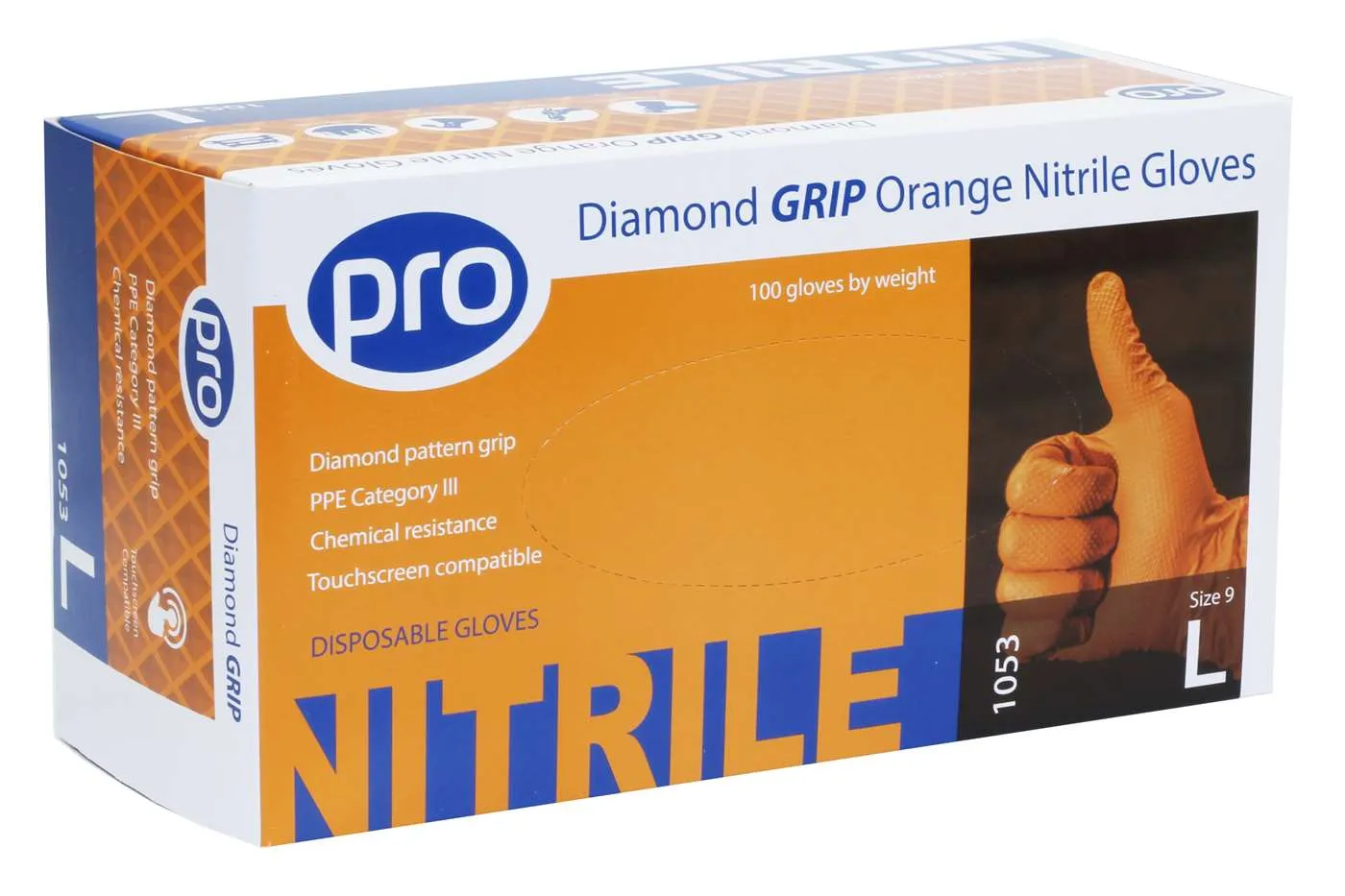 PRO Diamond Grip Orange Nitrile Gloves - Box of 100**