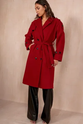 Ravi Burgundy Double Breasted Belted Coat