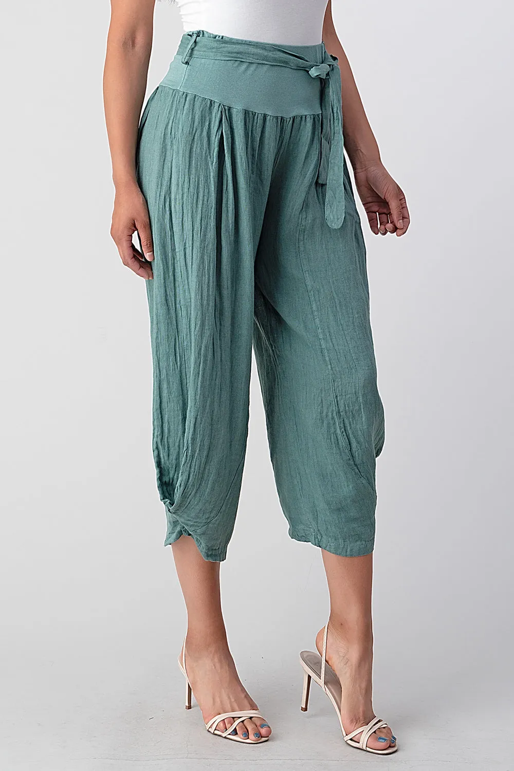 Raw Moda Puro Short Linen Pants With Belt