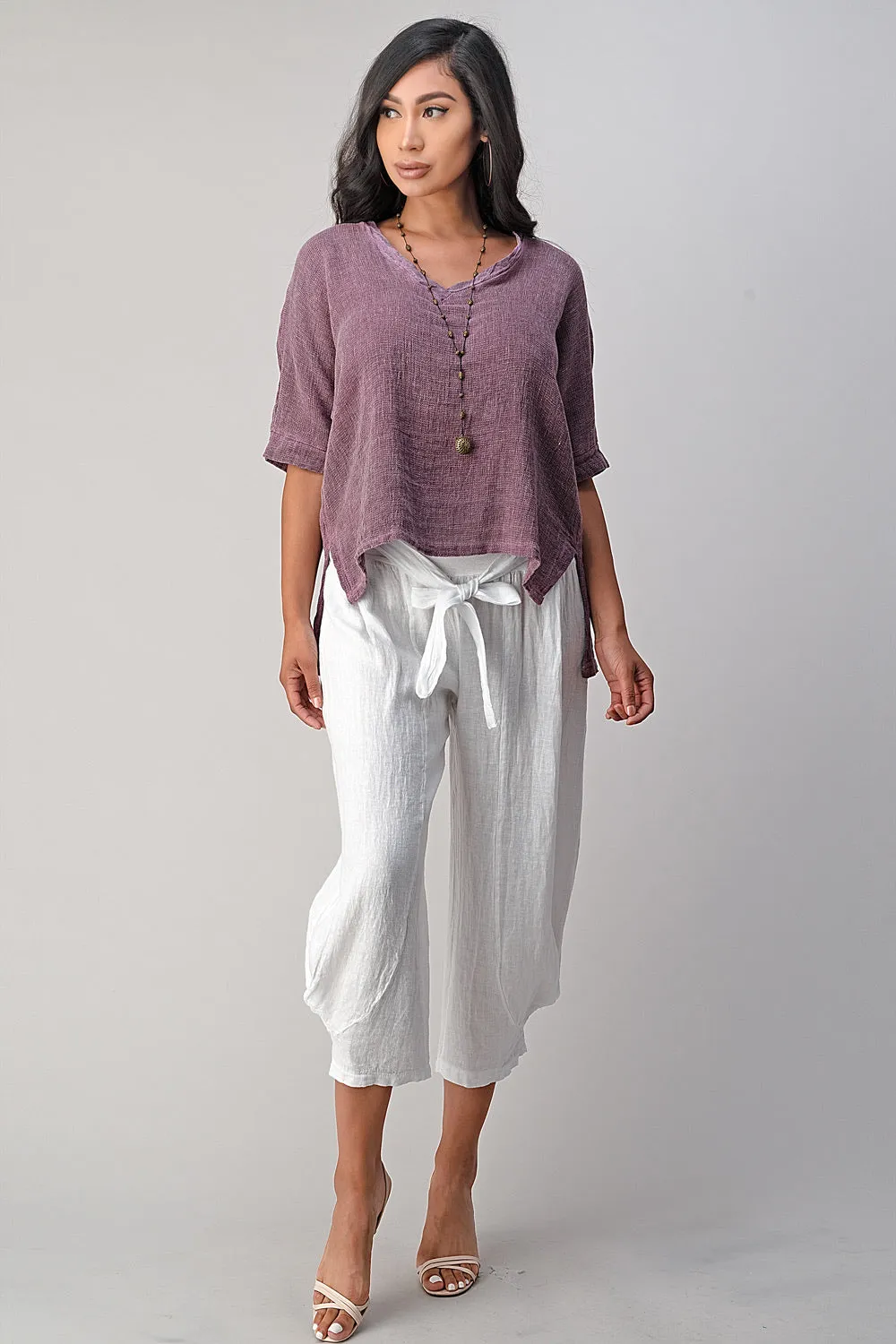 Raw Moda Puro Short Linen Pants With Belt