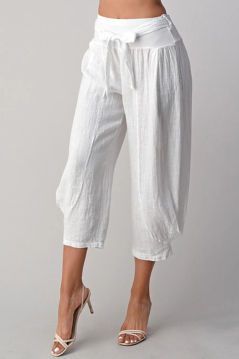 Raw Moda Puro Short Linen Pants With Belt