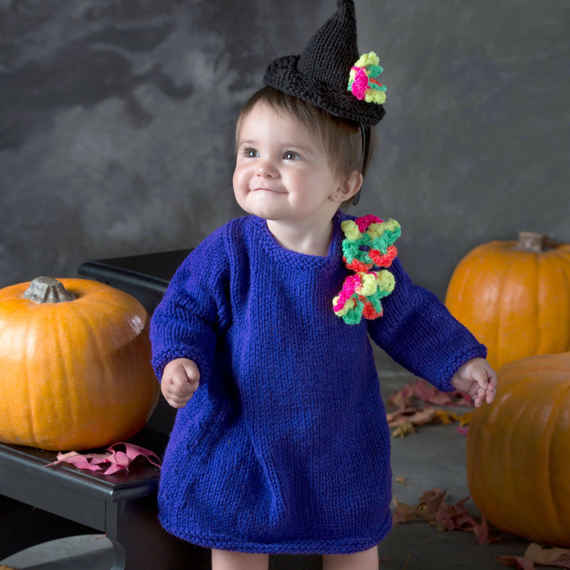 Red Heart Knit Baby Witch Dress & Hat