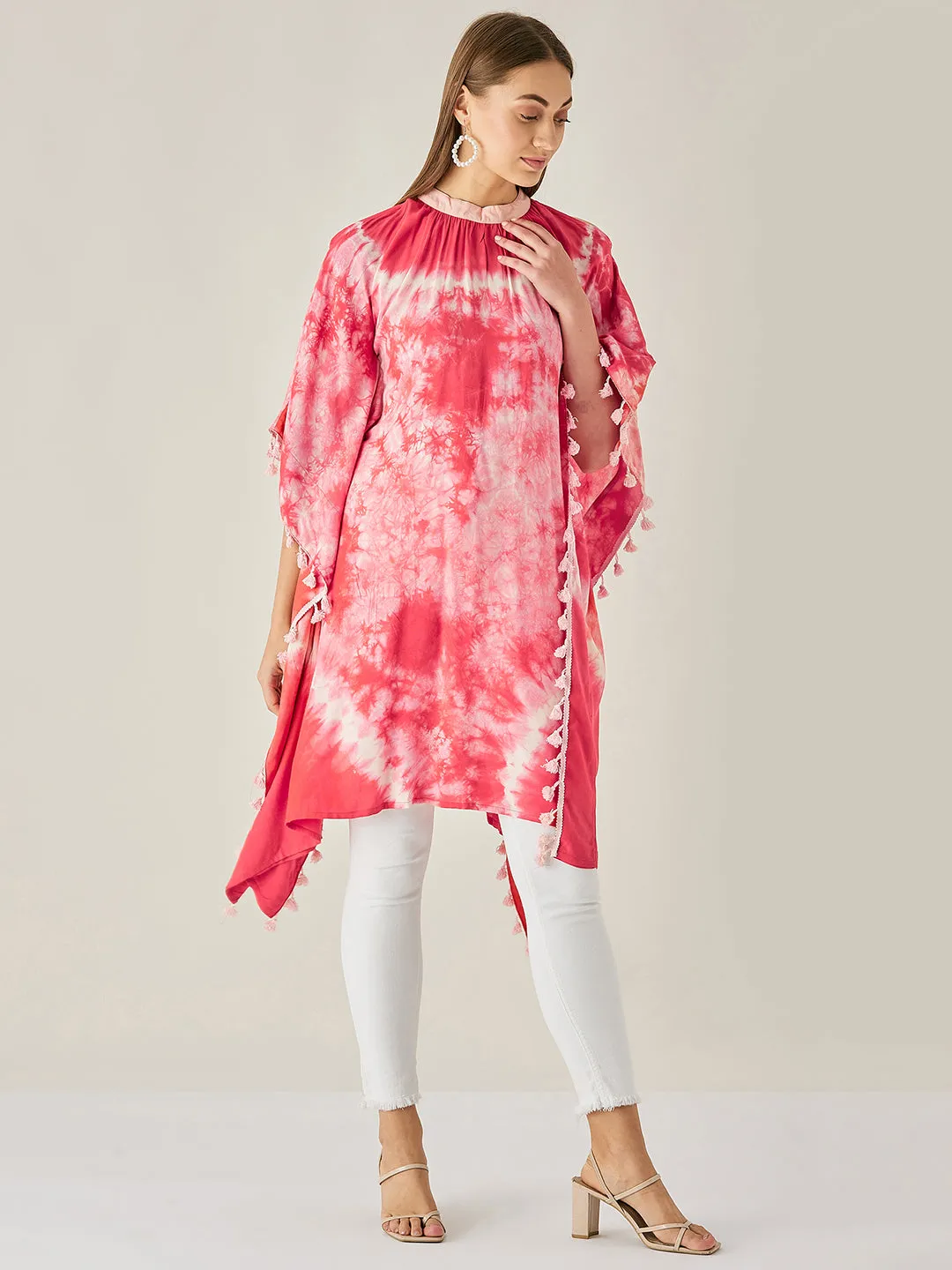 Red Tie Dye Cut Shoulder Kaftan Tunic