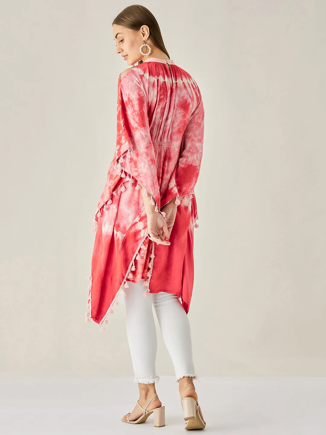 Red Tie Dye Cut Shoulder Kaftan Tunic