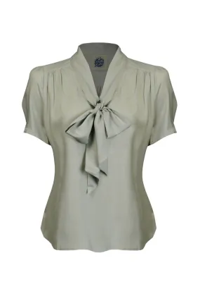 Retro Pussy Bow Blouse in Sage