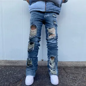 Retro street beggar ripped jeans trousers