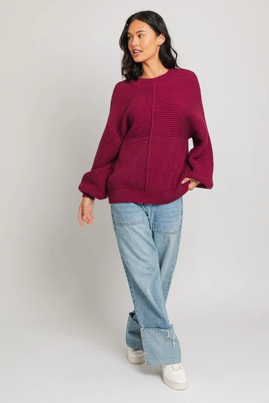 Ribbed Knitted Long-Sleeved Pullover Sweater