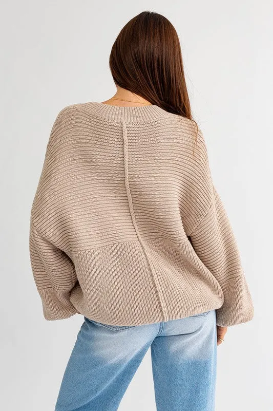 Ribbed Knitted Long-Sleeved Pullover Sweater