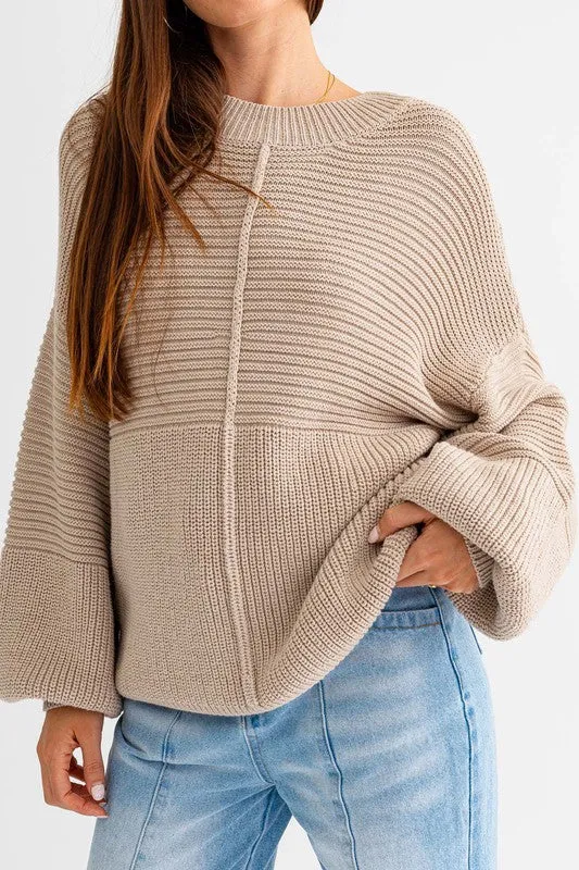 Ribbed Knitted Long-Sleeved Pullover Sweater