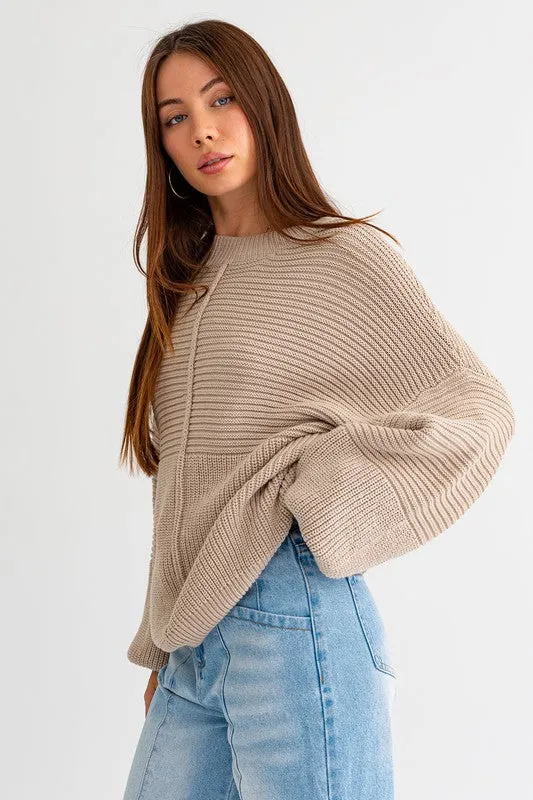 Ribbed Knitted Long-Sleeved Pullover Sweater